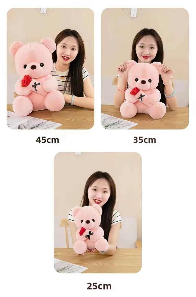 Wedding Rose Bear Plush Toy Cute Stuffed Animal Gift for Valentines Day Anniversary and Romantic Celebration Decor