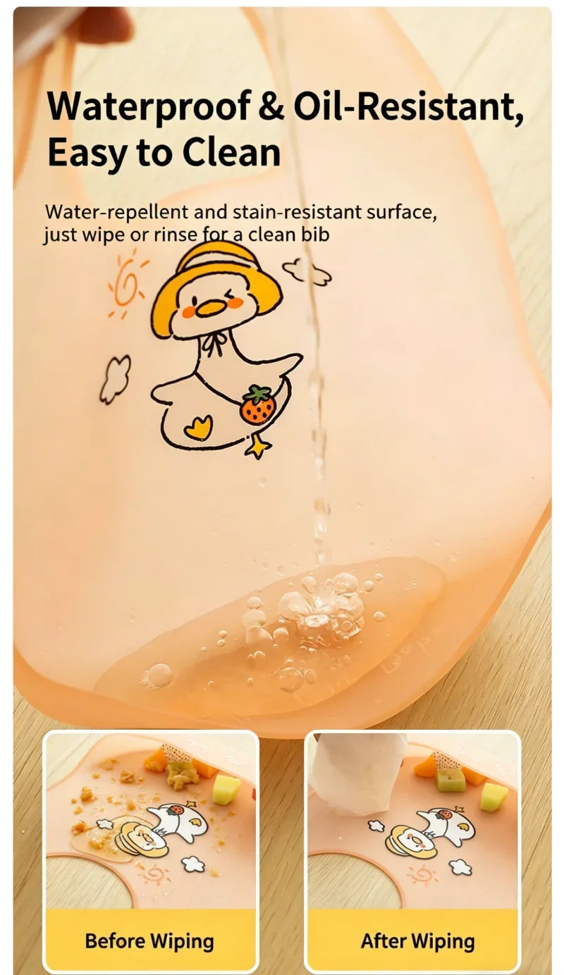 Cute Cartoon Animal Printed Baby Bibs Waterproof Kids Bib Dirtproof Girl Boy Adjustable Soft Silicone Bib Baby Feeding Stuff