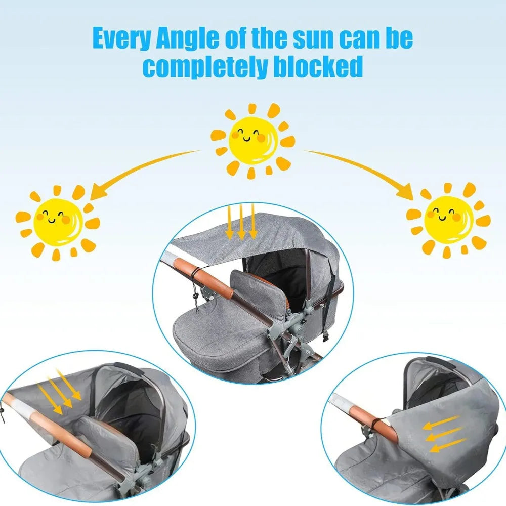 Extended Baby Stroller Sunshade Cover Sunscreen Breathable Baby Pram Canopy Lightweight Anti-UV Pushchair Visor