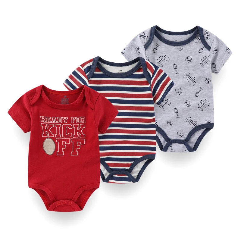Babe Baby Bodysuits 3-Piece Cartoon Unisex Short Sleeve Onesies Set 0-12 Months 100 Percent Cotton