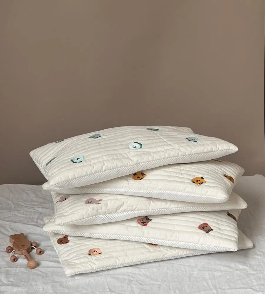 1 piece baby pillow baby nap pillow embroidered cartoon animals pure cotton sweat-absorbent breathable newborn soft flat pillow