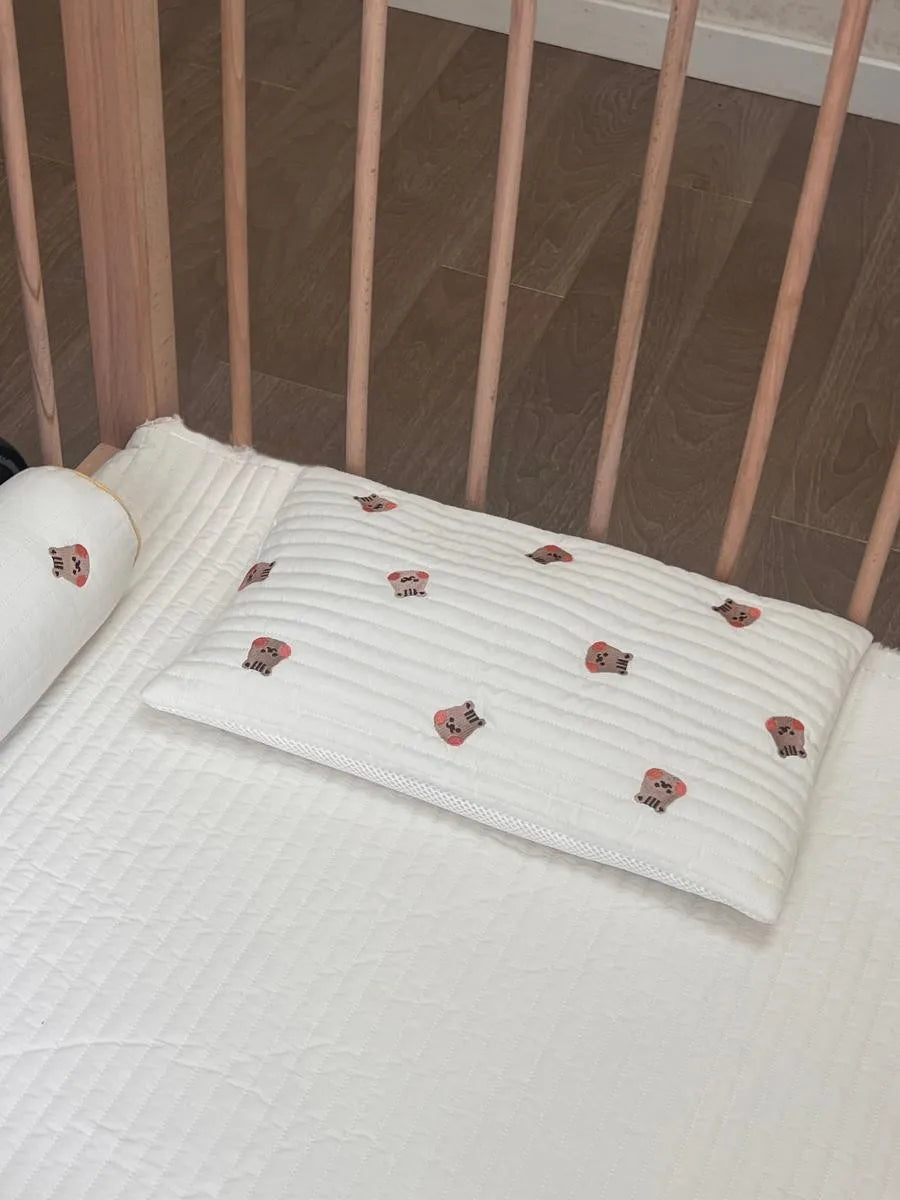1 piece baby pillow baby nap pillow embroidered cartoon animals pure cotton sweat-absorbent breathable newborn soft flat pillow