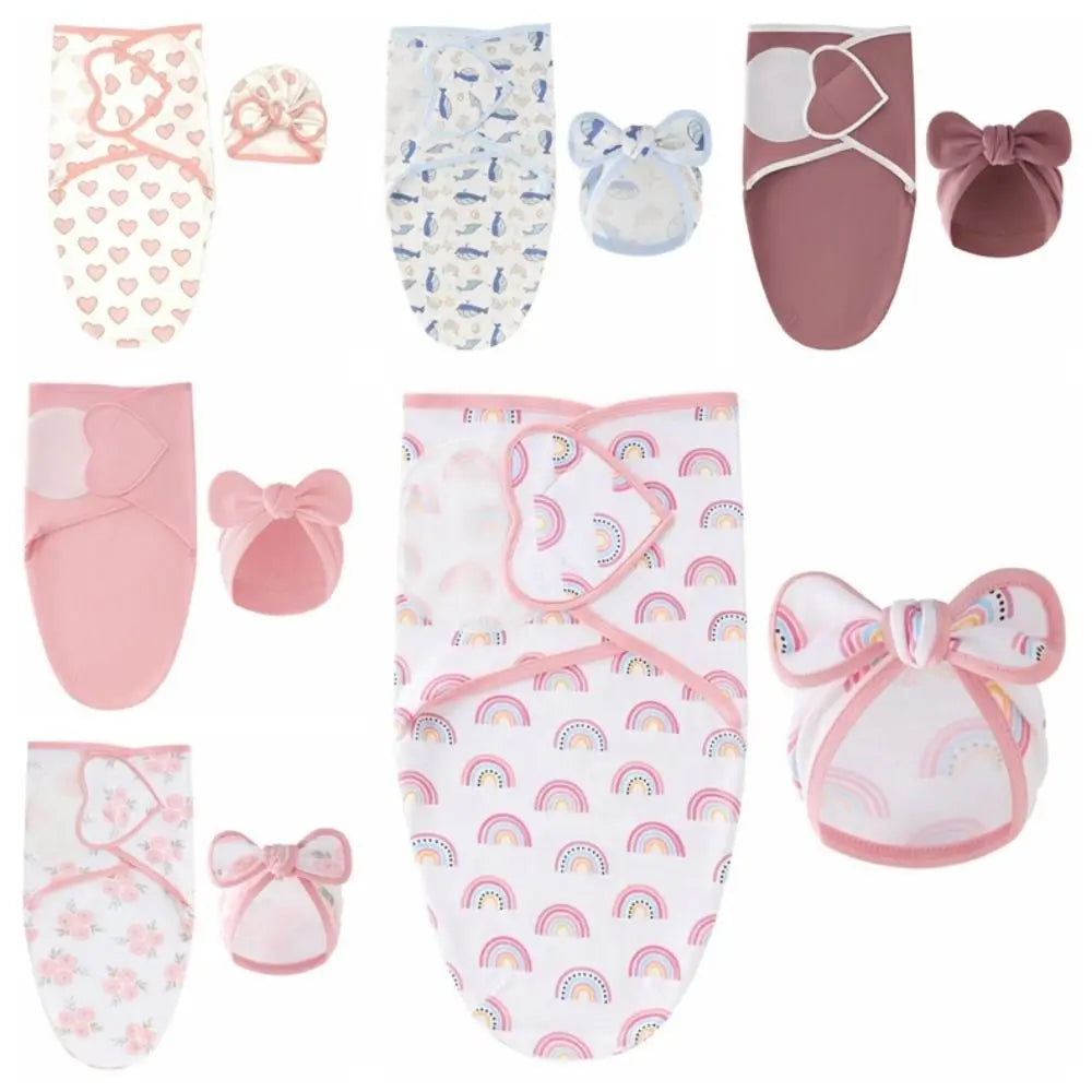 Bowknot Blanket Hat Set Soft Fabric Lightweight Material Newborn Photography Blanket Flower Adjustable Wrap