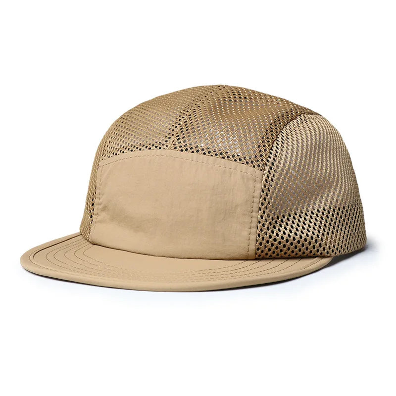 American Retro Five-Panel Baseball Cap Mesh Breathable Flat Brim Outdoor Quick-Dry