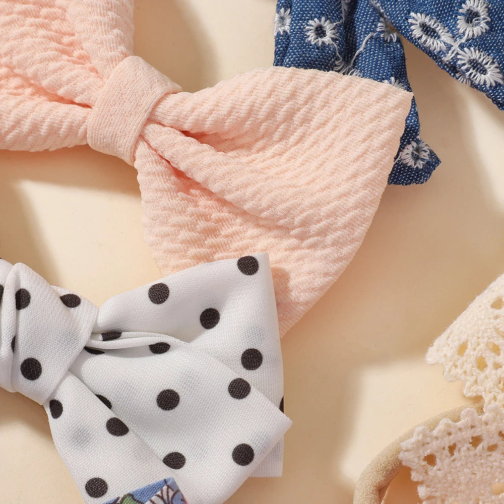 12Pcs/lot A Variety of Butterfly Tie Headband Sets for Children's Sweet Hair Accessories Nylon Elastic Bows Headband for Toddler