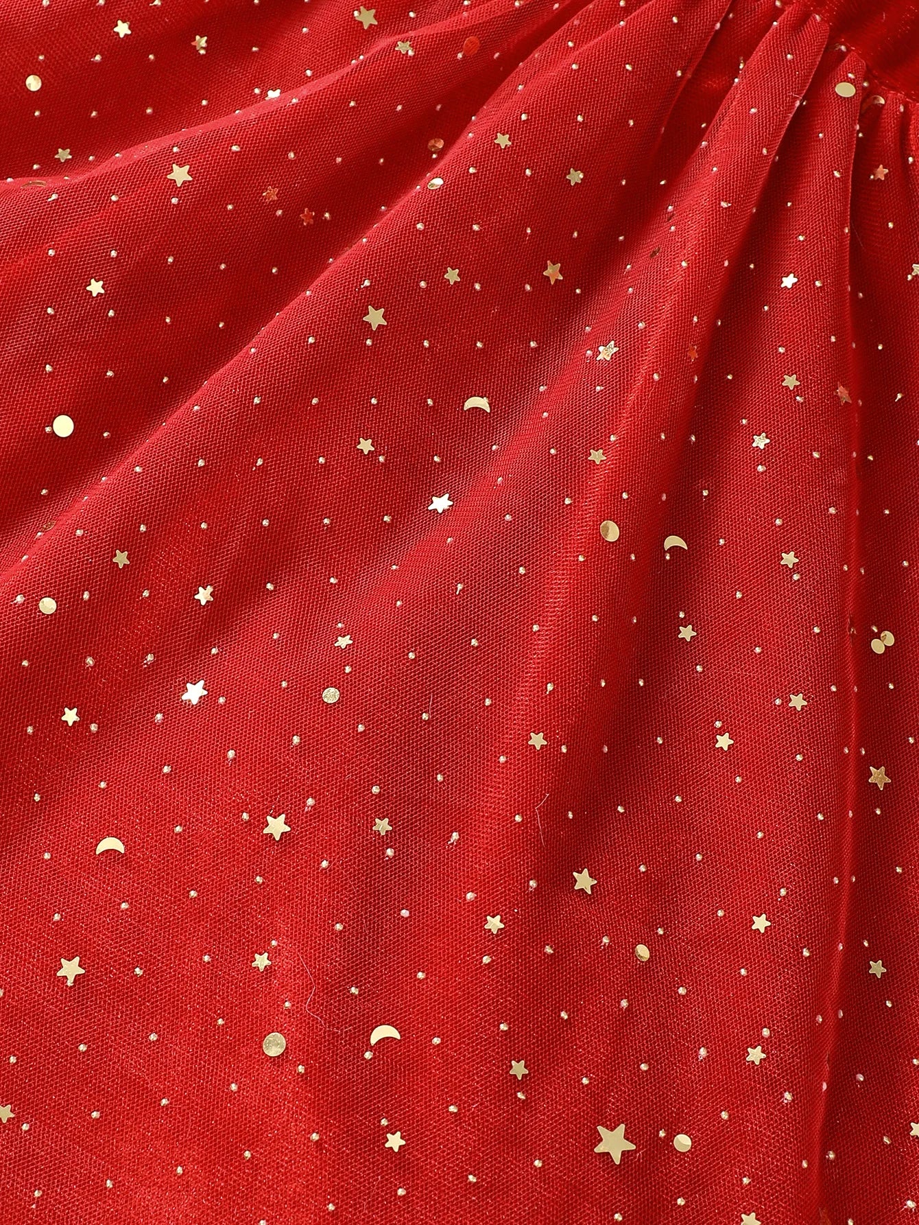 4-7 Year Children Girls Dress Round neck Satin Stars Tulle Ceremonial Dress for Girls' Spring  Autumn Fashion Party Dress