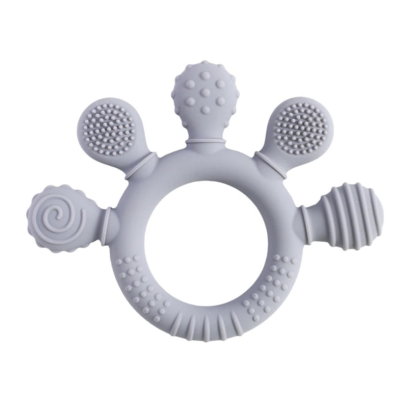 Silicone Baby Teether Rattle Soothing Toy 0-12 Months Bpa Free Food Grade Hand Bell 001
