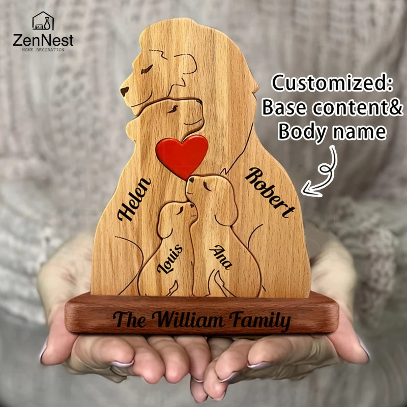Personalized Wooden Lion Family Puzzle Ornament – Custom Name Family Christmas Decoration