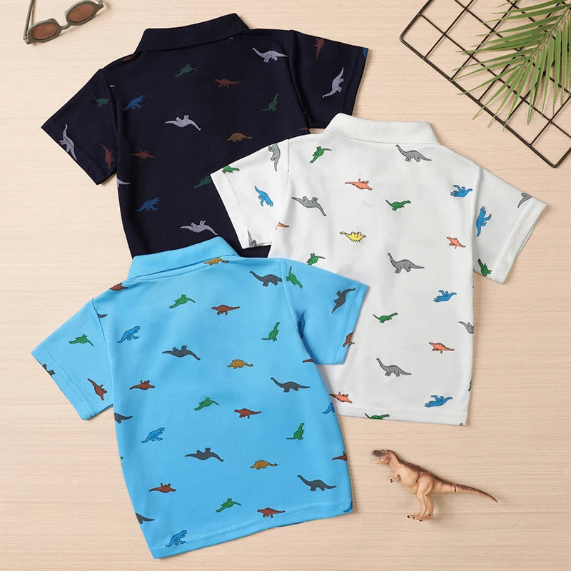 1/3 Pack Children's Summer Dinosaur Printed Multicolor POLO Shirt Boys Casual Fashion Prince T-shirt Joker Comfortable Lapel T