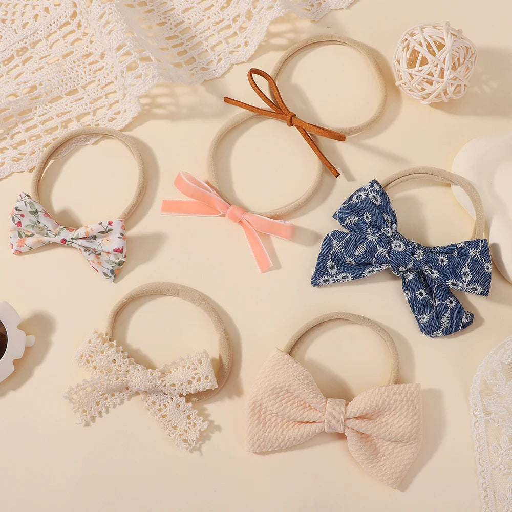 12Pcs/lot A Variety of Butterfly Tie Headband Sets for Children's Sweet Hair Accessories Nylon Elastic Bows Headband for Toddler