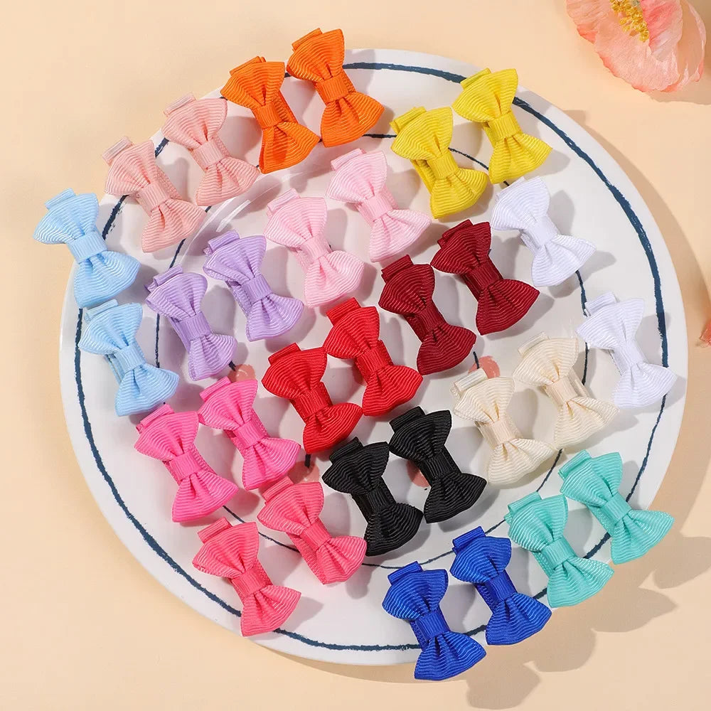 BABY BOWS 20/24/30Pcs Rainbow 1.5'Mini Bowbots Fabric Hair Clips for Girls Colorful Headwear Kid Non Harmful To Hair Accessories