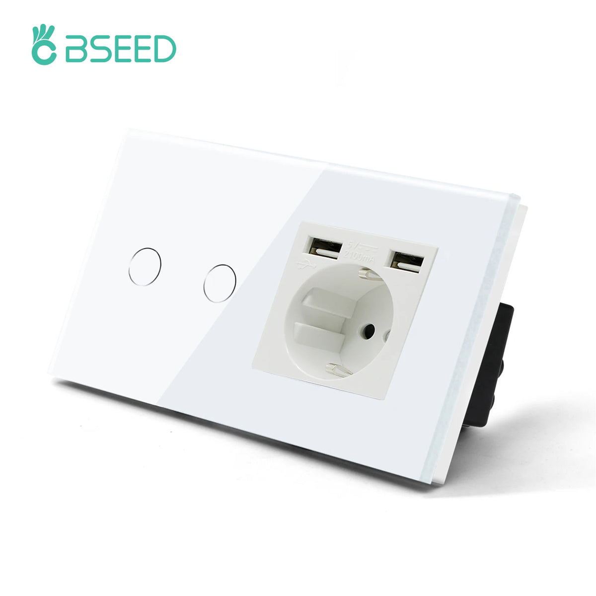 BSEED EU Wall Socket Single Power Outlet Double Sockets USB Type C Phone Charge Glass Panel 1Way Wall Touch Switch