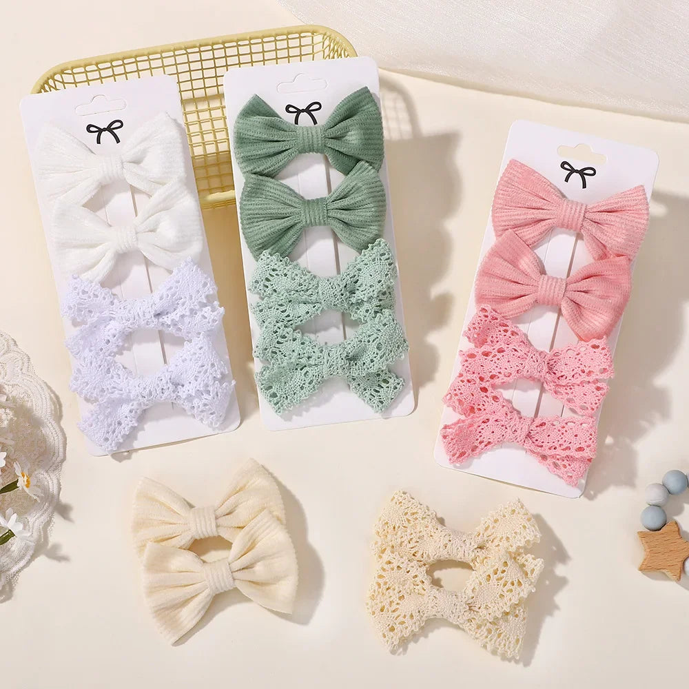 4Pcs/lot Lovely Bowknot Hair Clip for Girls Lace Side Bangs Hairgripes Gift Headwear Set Boutique Kids Barrette