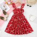 8-12 Year old Girls' Summer Dress with Pleated Printed Suspender Dress, Children's Clothing, Girls' Fashionable Casual Dress