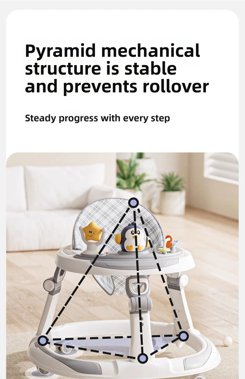 Baby Walker Foldable Multifunctional Toddler Learning Walk Car Anti O-Leg Design Adjustable Music Tray Safety Wheels