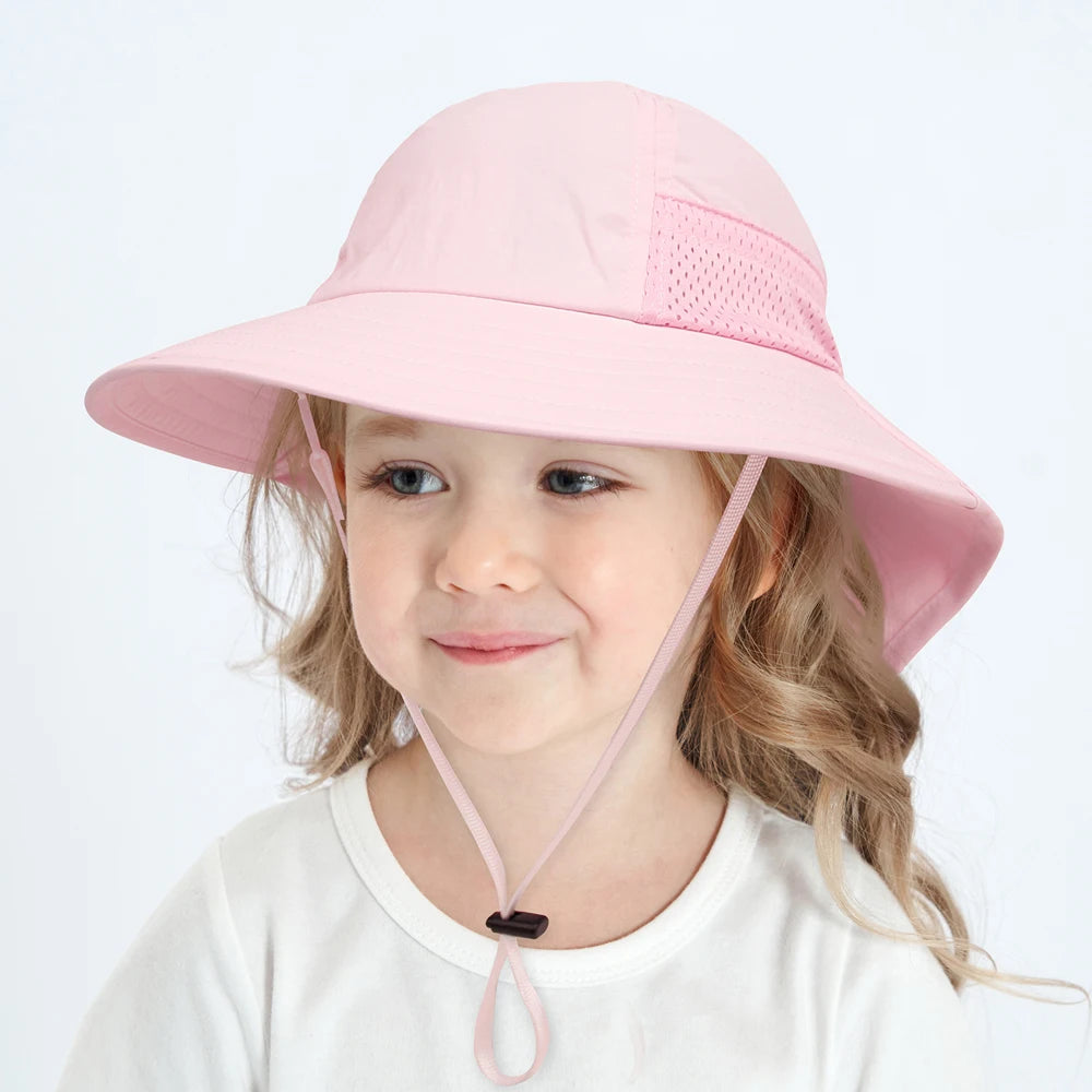 Spring Summer Baby Hat Beach Sun Protection Neck Kids Bucket Hats for Girls Boys Adjustable Children Cap Baby Accessories 6M-6Y