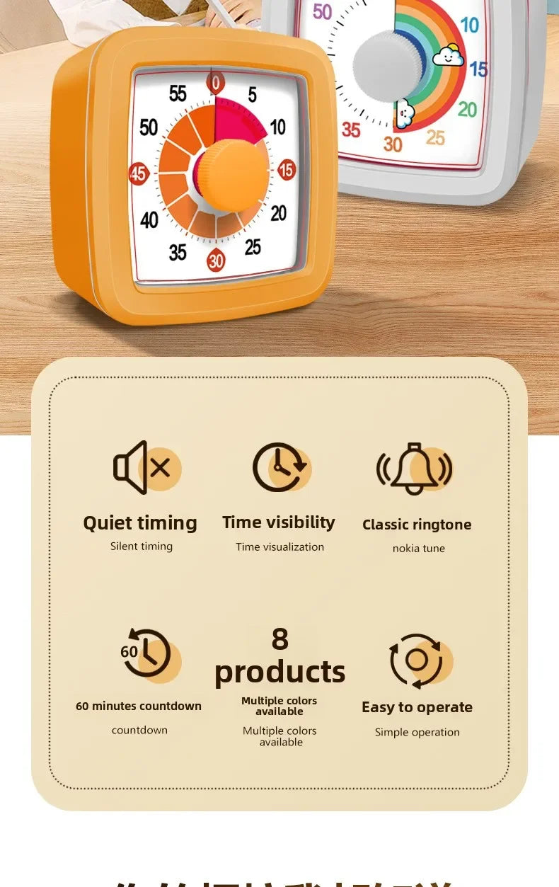Visual Timer With Night Light School Minuteur 60-Minute Countdown Timer for Kids and Adults Pomodoro Stopwatch Clock
