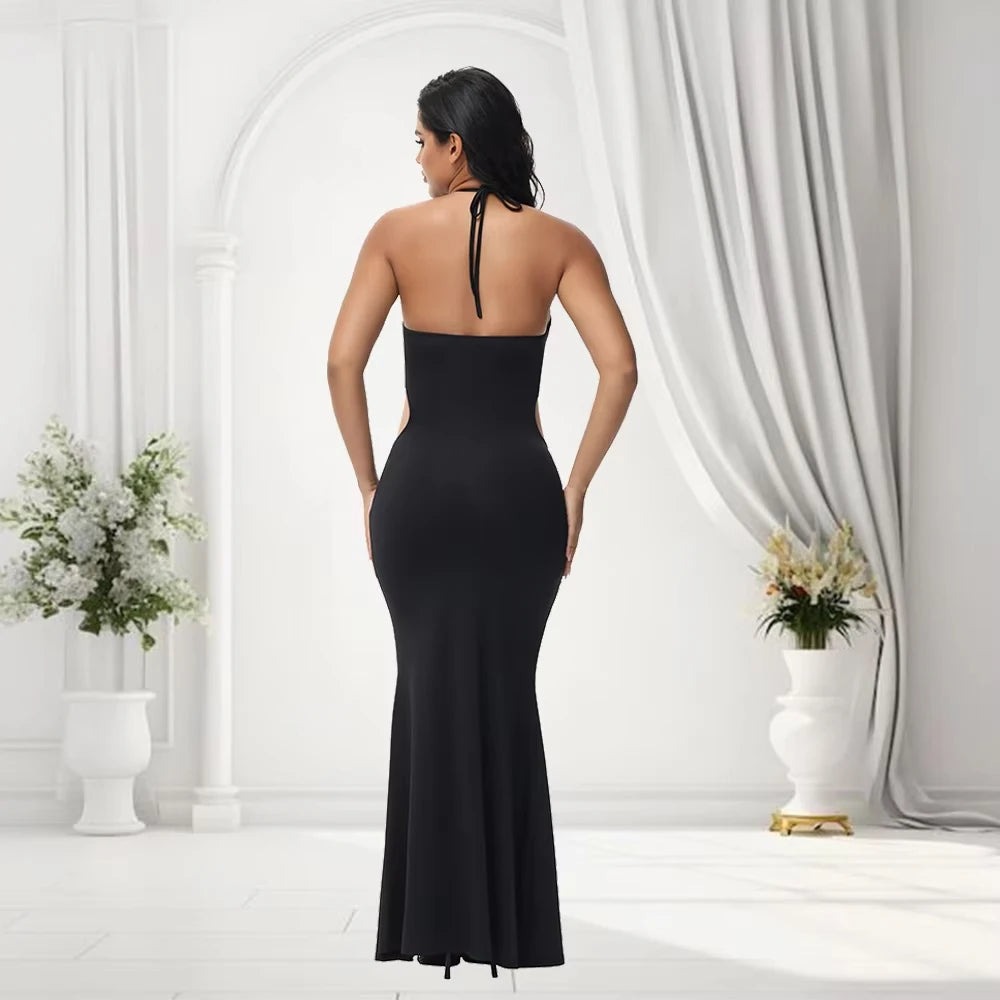 Maternity Summer Photography Dresses Solid Cut Out Waist Open Back Halter Bodycon Long Pregnant Dress For Photoshoot Baby Shower
