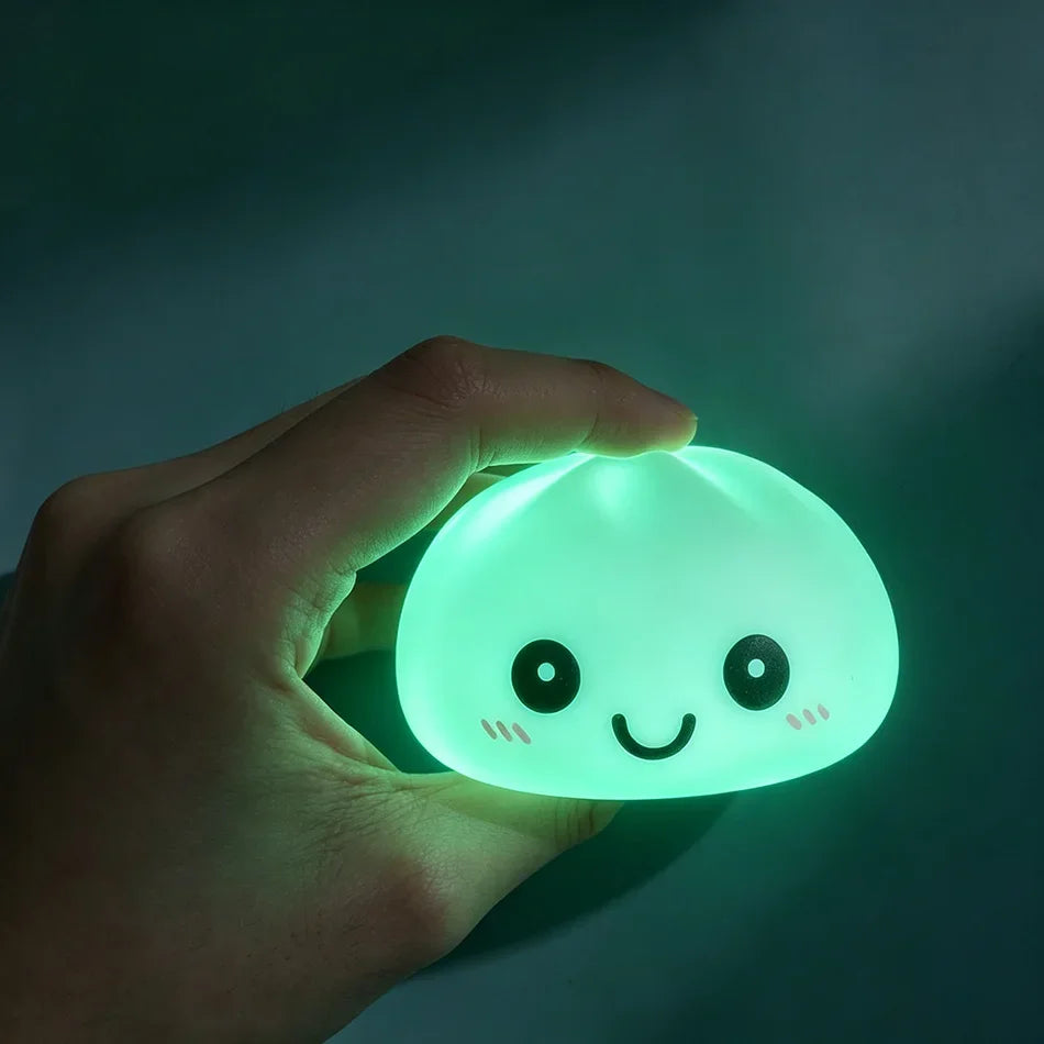 Aesthetic LED Bun Night Light, Soft Silicone Squishy Toy, Glowing Food Ornament, Sensory Stress Reliever, Cute Gift for Kids & A