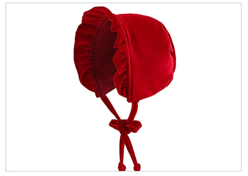 Rich Red Velvet Baby Palace Dress Hat - Festive for Christmas/New Year/Baptism, Princess-style Elegant for Toddlers.