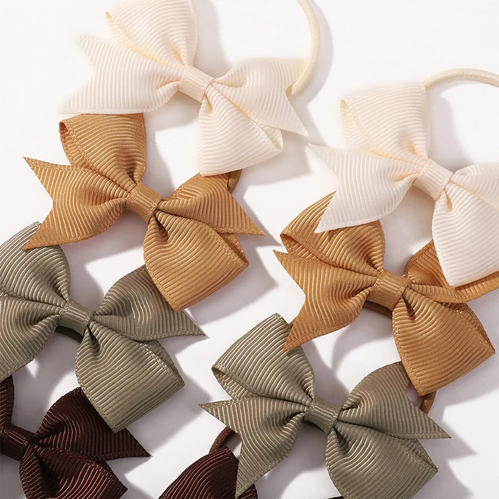 10Pcs/lot Solid Ribbon Bowknot Hairband for Girls Headwear 2.6inch Elastic Satin Head Band Hair Rope Wholesale