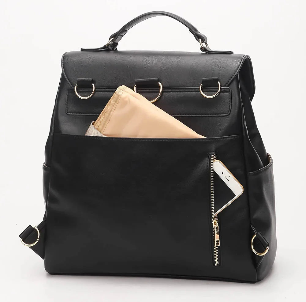 Waterproof Diaper Bag for Mommy Maternal PU Leather Nappy Backpack Baby Infant Organizer Changing Nursing Mom Pram Bag to Care