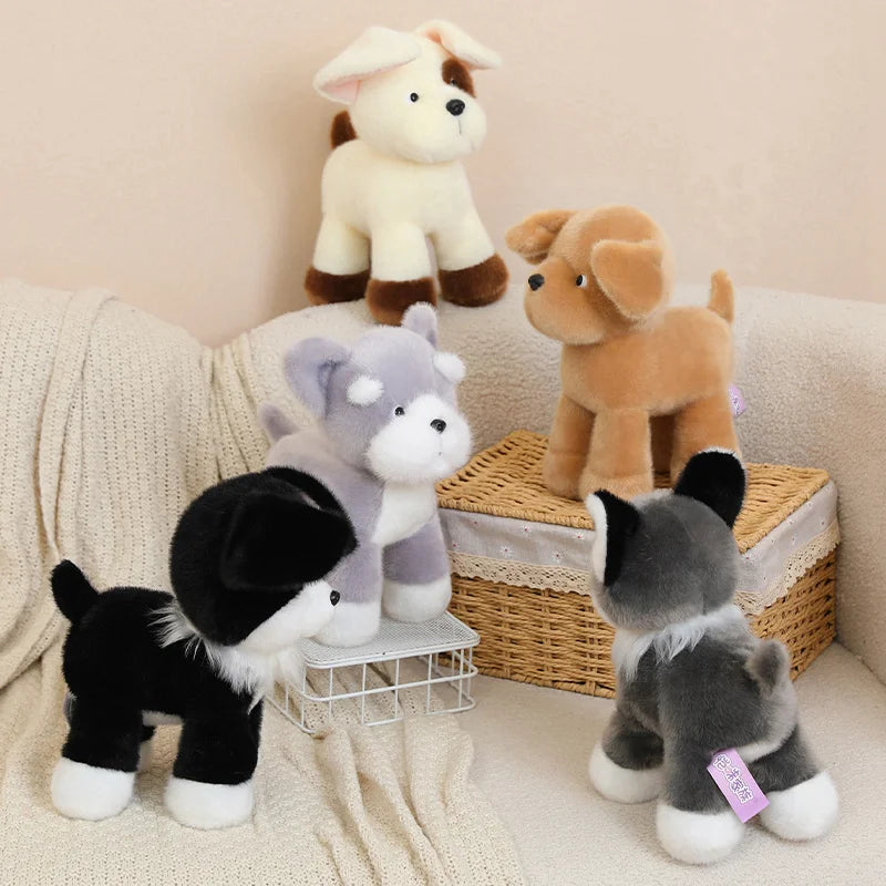25cm High Quality Lifelike Pet Dog Plush Toys Stuffed Handmade Schnauzer Husky Golden Retriever Doll Soft Hugging Puppy Doll