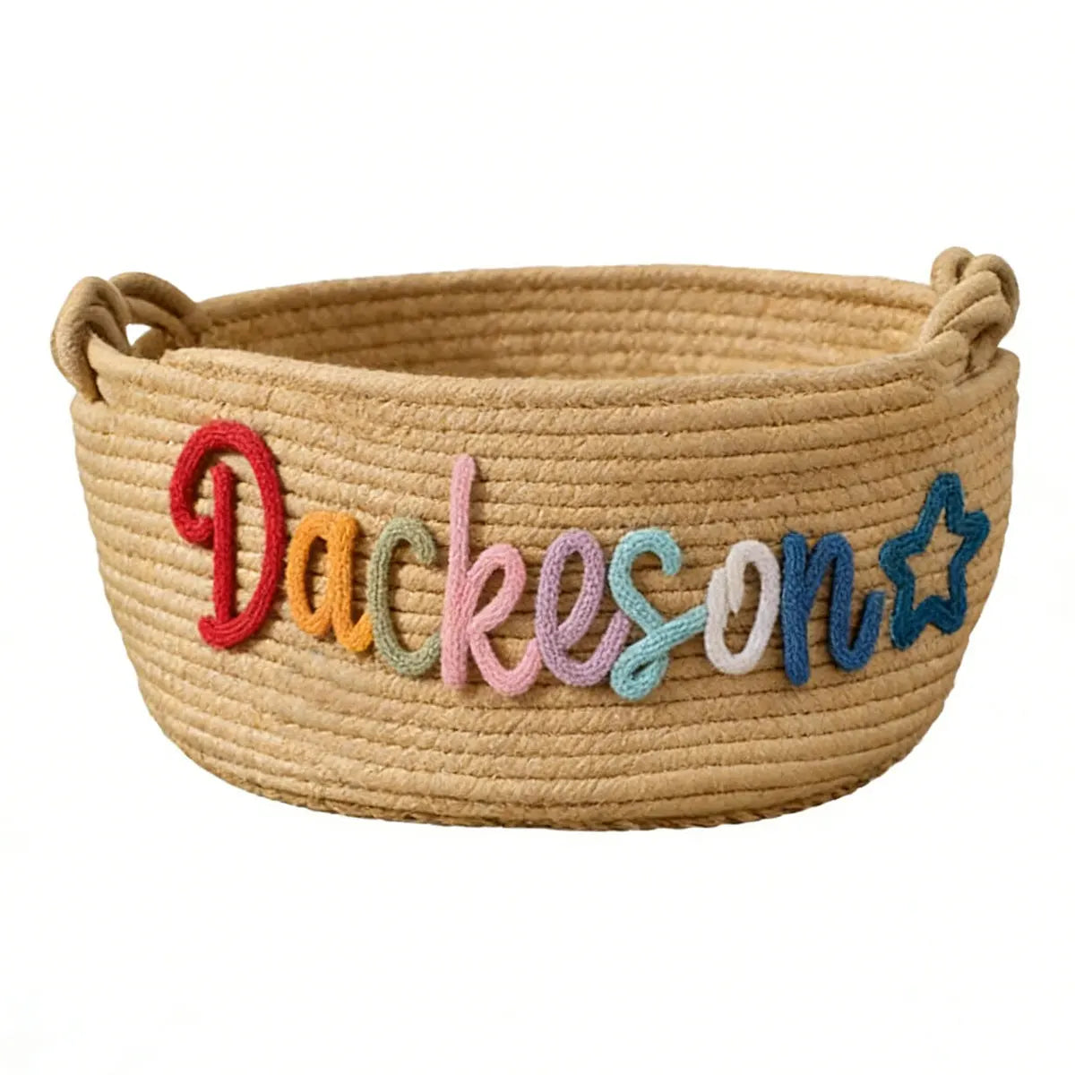 Personalized Woven Storage Basket with Letter – Custom Star Sun Moon Gift Basket