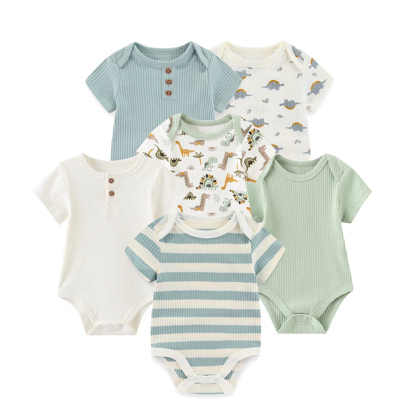 Baby Bodysuits 6 Pack Short Sleeve Cotton Soft Newborn Onesies for Boys and Girls Cartoon Prints