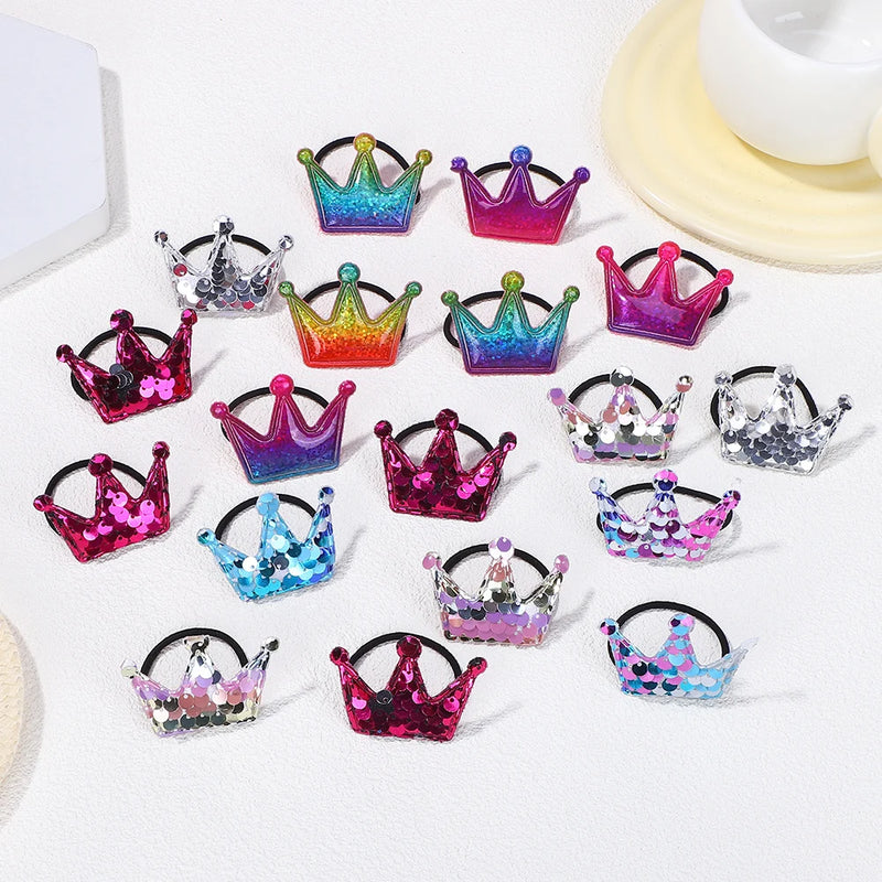 Random 40Pcs Crown rubber band headrope children's ponytail hairband rubber band party glitter colored headpiece