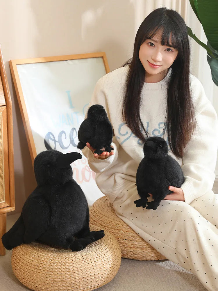 30cm Realistic Crow Plush Toy Lifelike Stuffed Raven Soft Halloween Christmas Gift for Kids Bird Lovers Home Decor