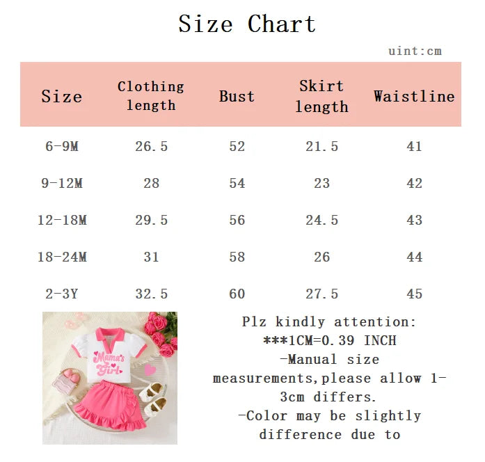 0-3 Year Baby girl Set Rose red letter Printed Top Ruffled irregular design half skirt 2Pcs/ Set, Toddler Summer Fashion Set