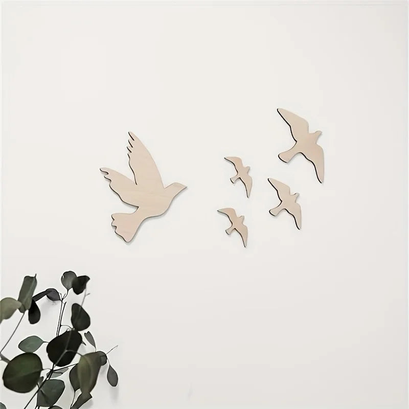 Ins Nordic Style Wooden Bird Self-Adhesive Decoration Home Space Theme Boys and Girls Room Decoration Wall Sticker Set Nursery Wall Art