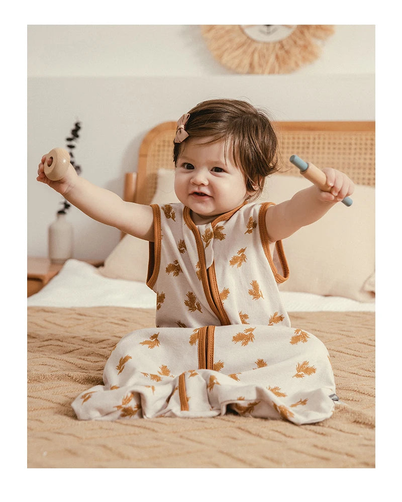 0-24 Months Baby Sleeping Bag Summer Thin Layer Sleep Sacks 0.5Tog One-Piece Sleepwear Beige Wheat Printed Anti-Kick Blanket