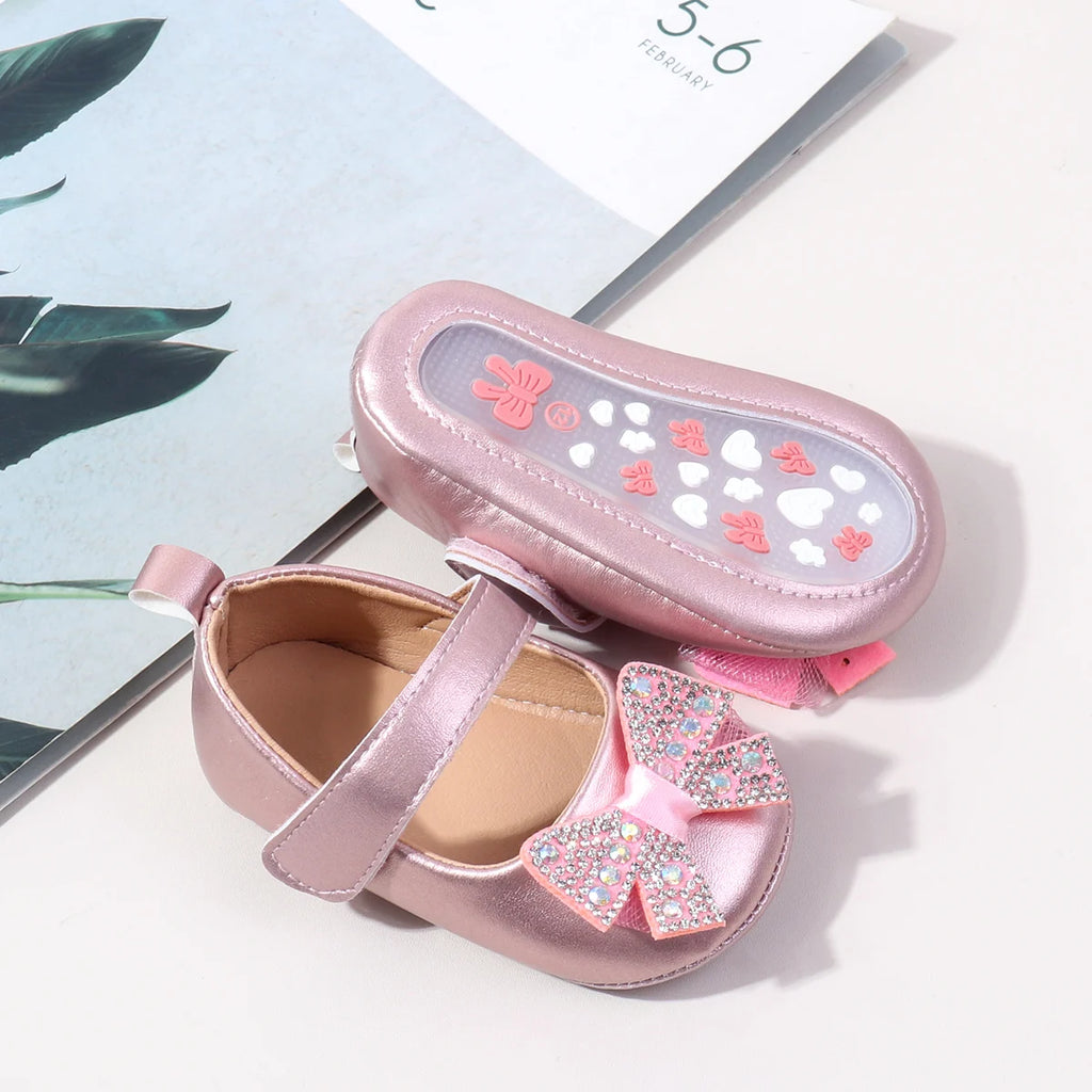 Spring Summer Sweet Shining Girl Princess Dress Shoes Bowknot Design Non-slip Indoor Outdoor Walking Shoes BBW5122