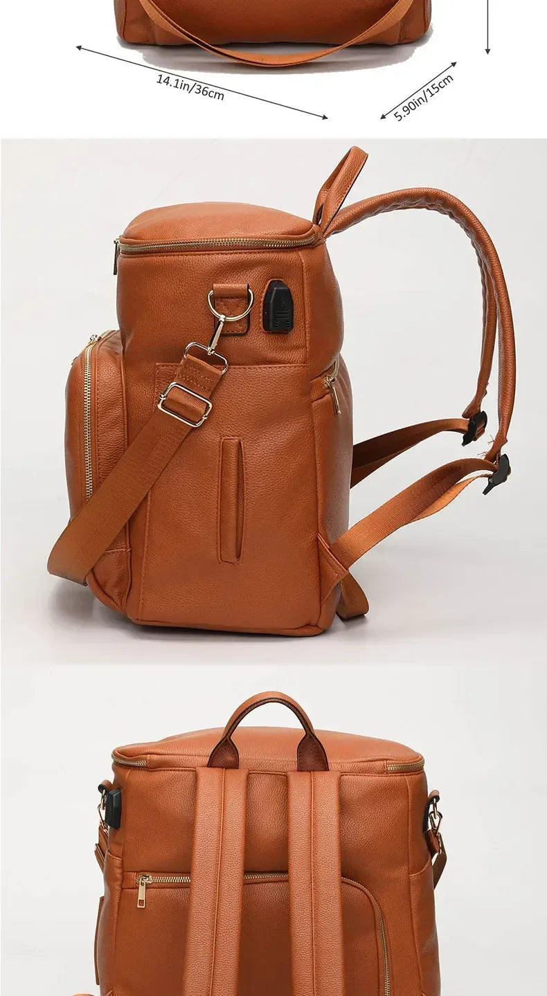PU Leather Diaper Bag Backpack Large Capacity Travel Carry Bag Maternity Bag Stroller Organizer Nappy Changing Bags Diaper pad