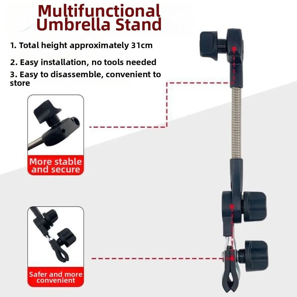Rainproof Adjustable Umbrella Mount Stand Adjustable Angle Non-slip Clamp Pram Umbrella Bracket Portable Flexible