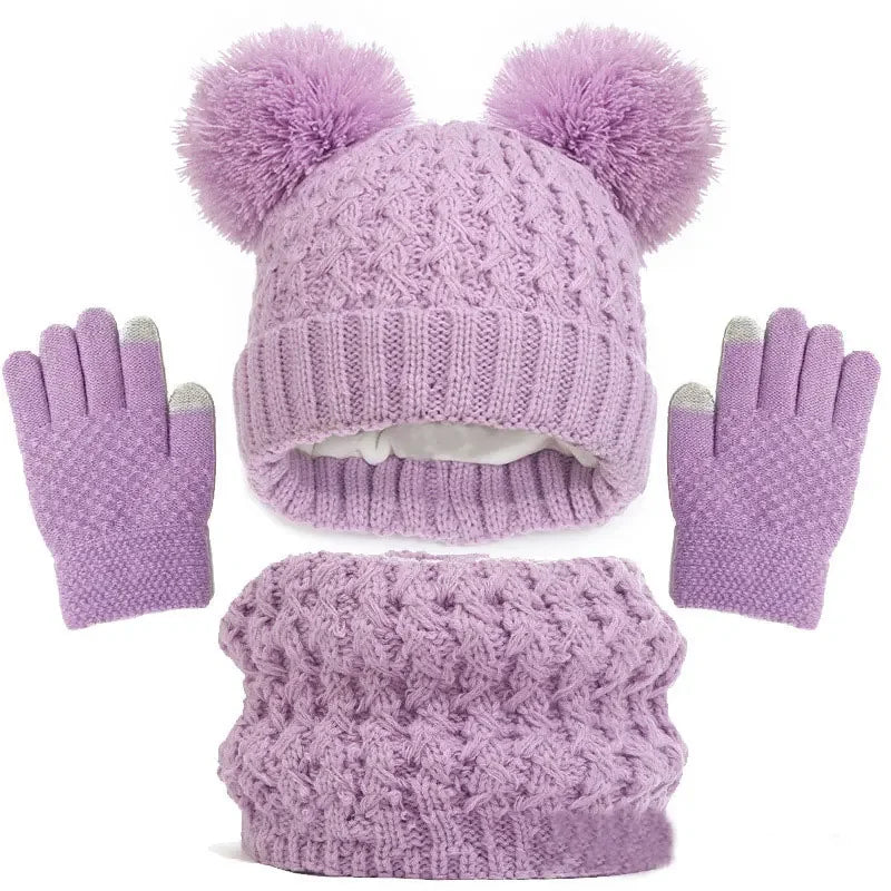 Kids Winter Hat Scarf Gloves Set Girls Knitted Scarf 3pc Set Childs Winter Warm Neck Scarves Beanie Cap For Boy Baby Gloves Suit