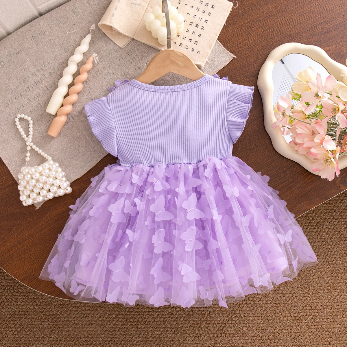 Summer Fashion Solid Color Toddler Princess Fairy Dress Korean Style Sweet Pink Bow Birthday Party Baby Girl Butterfly Dress