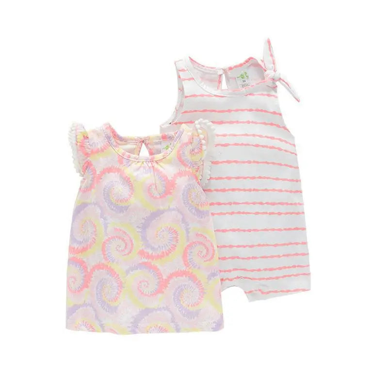Cartoon Cute Newborn Girl Bodysuits Summer Baby Girl 2-Piece Sleeveless Onesies Fashion Infant Clothes
