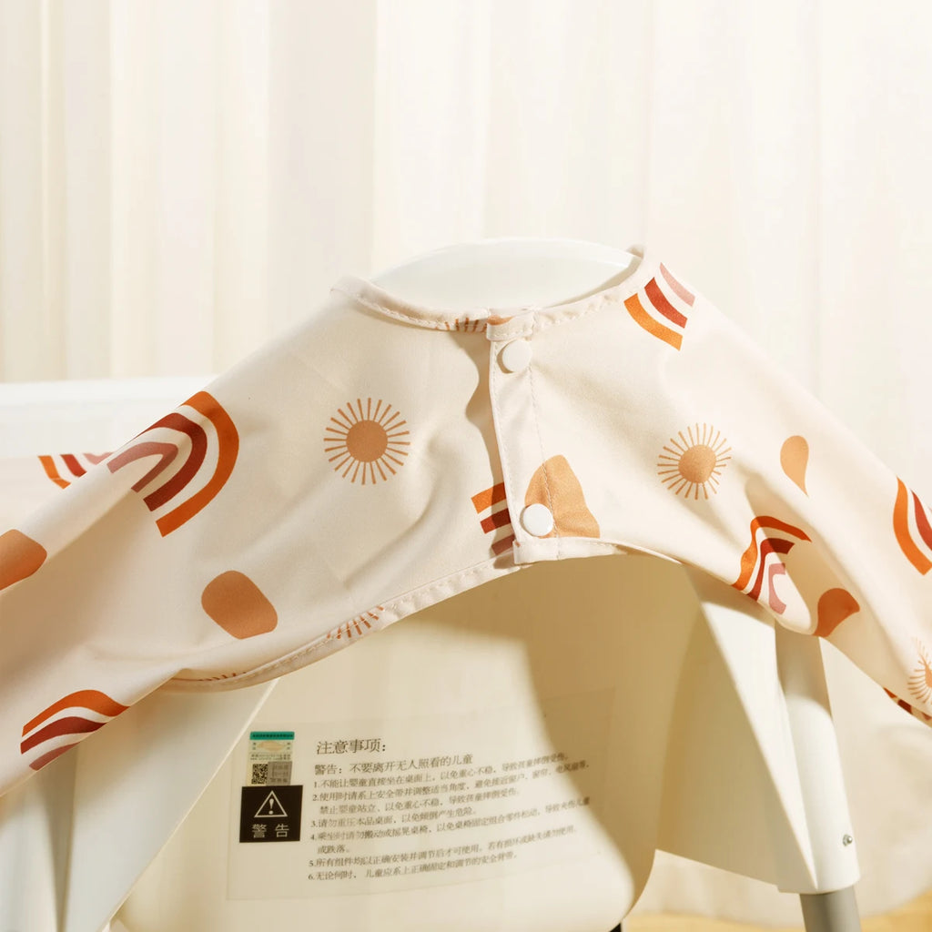 HappyFlute Long-sleeved Coveralls bib Anti-mess Baby Feeding Bib Elastic Strap Use On High chair Stroller Table Waterproof