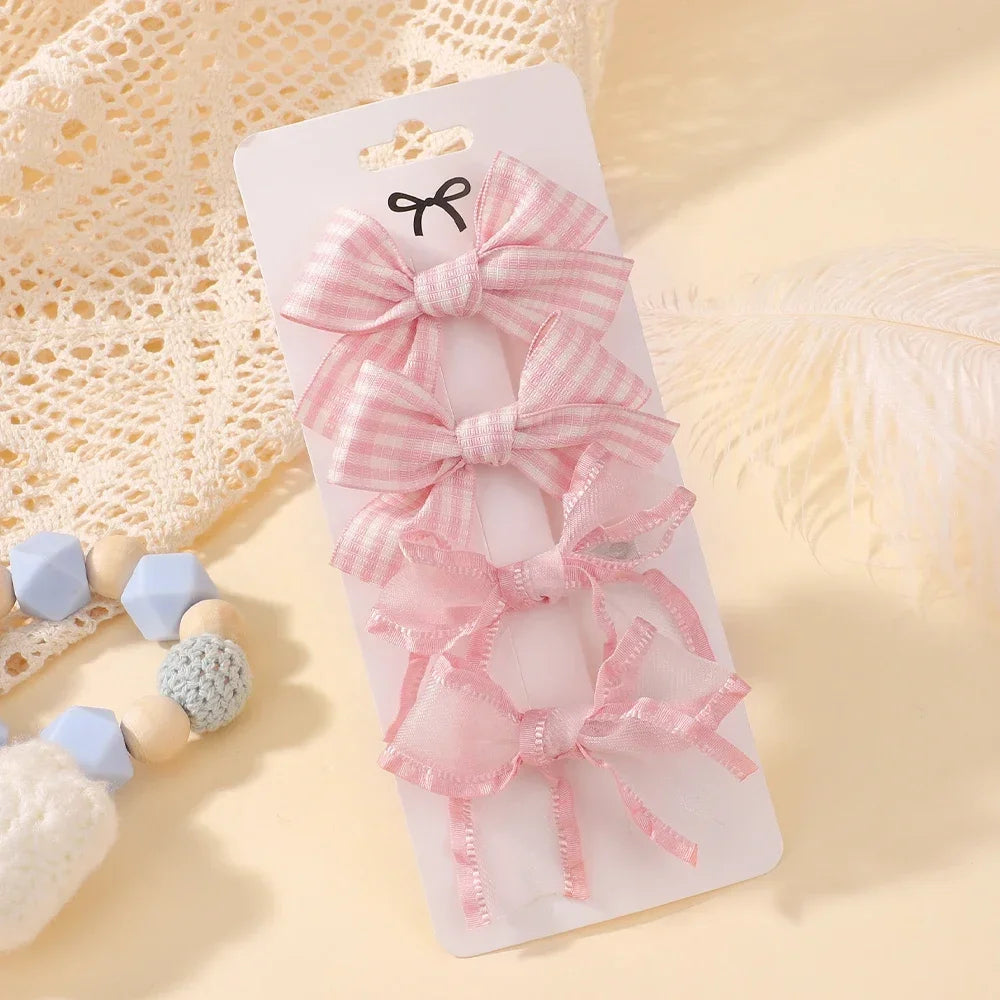 4Pcs/Set Baby Girls Hair Accessories Sweet Plaid Flowers Lace Bows Hair Clips Lovely Ins Hairpin Barrette Headwear