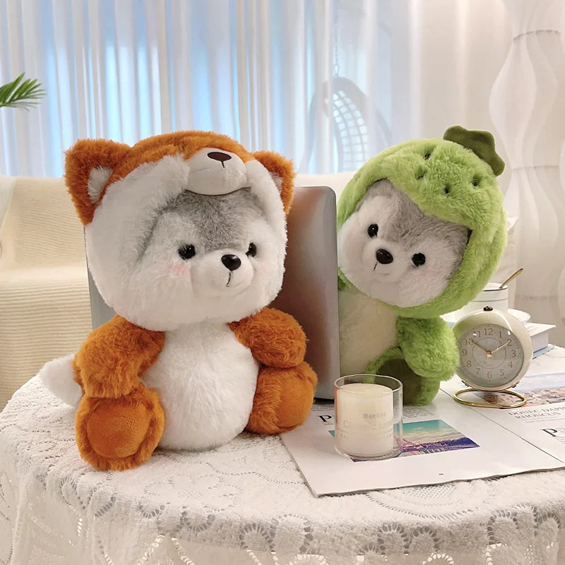 New Creative Cute Husky Dog Plush Toy Stuffed Kawaii Puppy Dog Transform to Pig Koala Dinosaur Fox Cartoon Soft Animal Doll
