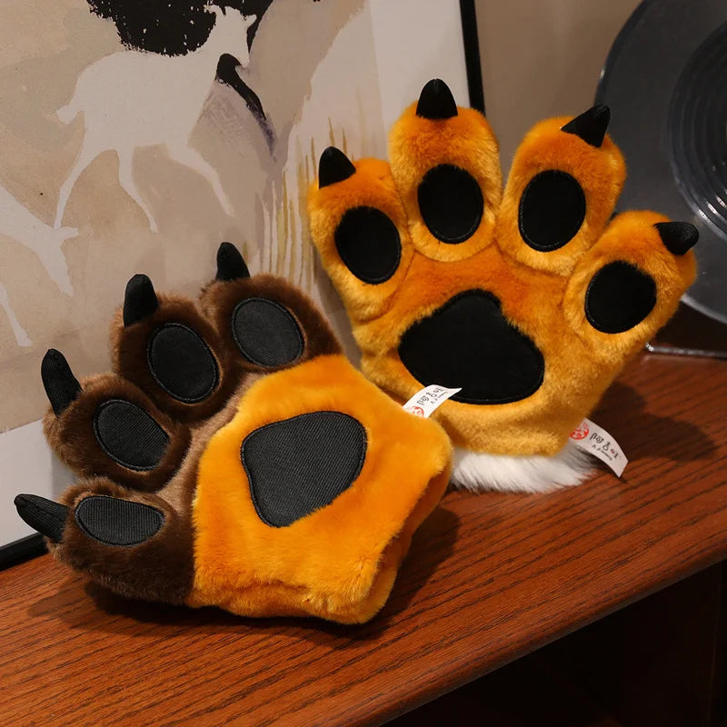 25cm Animal Claws Gloves Soft Stuffed Plush Toys Dog Bear Tiger Paws Plush Gloves Cosplay Costume Photograpy Props Charm Gifts