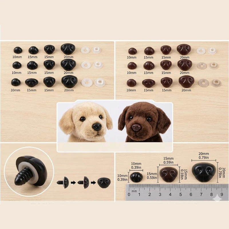 DIY 10pcs 5.5-7-9-12-13-16-18MM Plush Toy Dog Nose Doll Accessories Black Plastic Plush Safety  Nose For Toys  Funny Toy Animal