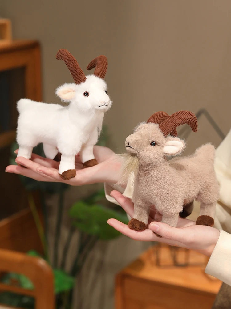 Hot Realistic Goat Plush Toy Bag Pendant Lifelike Simulation Mountain Stuffed Animal Doll Soft Fluffy Ram Plushie Birthday Gift