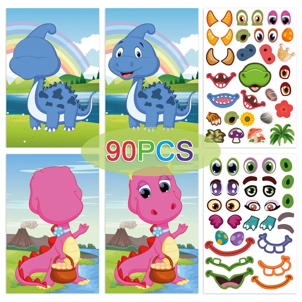 Make a Face DIY Animal Princess Dinosaur Jigsaw Stickers Kids Puzzle Games Funny Cartoon Educational Craft Stickers Toy For Baby