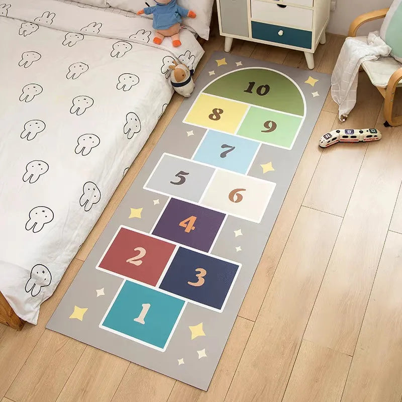 Hopscotch Space Print Runner Rug Anti Slip Floor Mat Kids Bedroom Playroom Cartoon Rocket