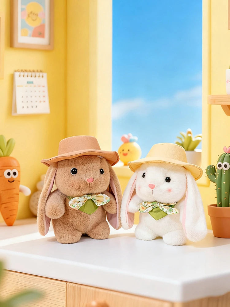 Hot Lovely Outing Trip Bunny Plush Toys Fluffy Cozy Cartoon Sun Hat Little Rabbit Doll Gentle Children Companion Xmas Gift