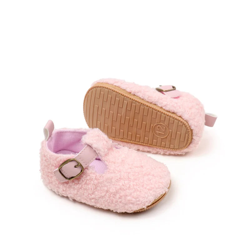 Winter Cute Baby Girl Boy Velvet Cotton Shoes Warm Plush Comfortable TPR Sole Anti Slip Solid High Quality Walking Shoes BMB4005